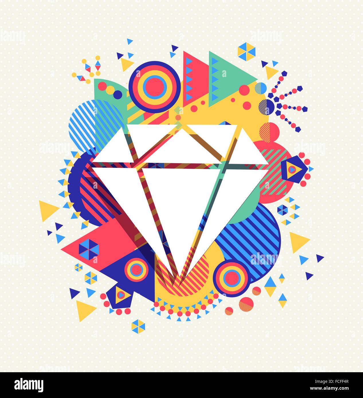 Diamond icon, luxury fashion concept design with colorful vibrant geometry shapes background. EPS10 vector. Stock Vector