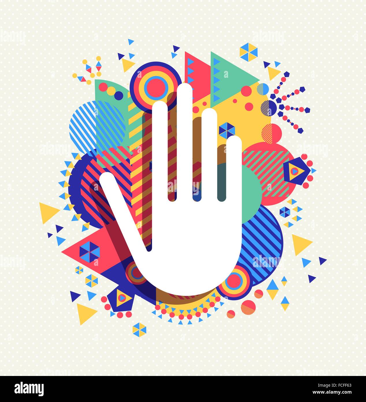 Help Hand icon concept design with colorful vibrant geometry shapes background. EPS10 vector. Stock Vector