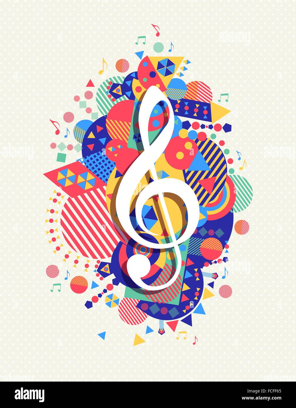 Music note g treble clef icon concept design with colorful geometry element background. EPS10 vector. Stock Vector