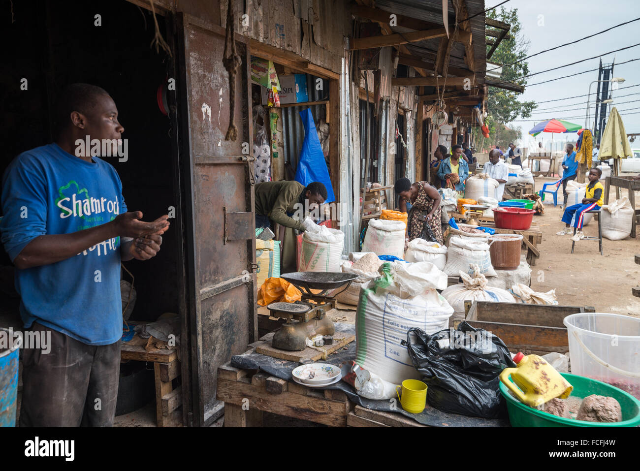 Sale and manufacture of peanut butter on the market in the Fort Portal, Uganda, Africa Stock