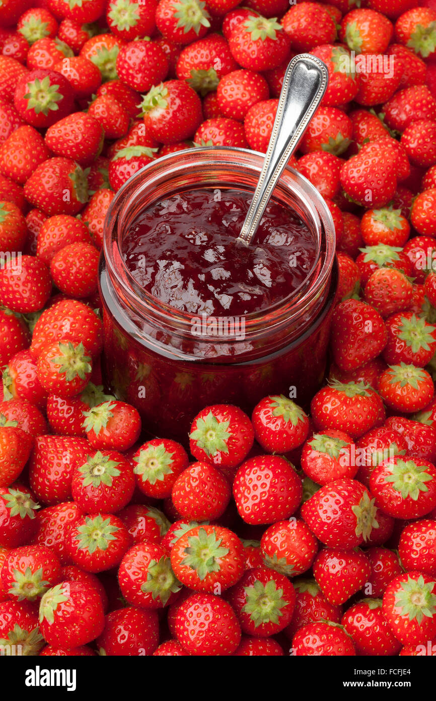 Fresh homemade strawberry jam in a jar Stock Photo