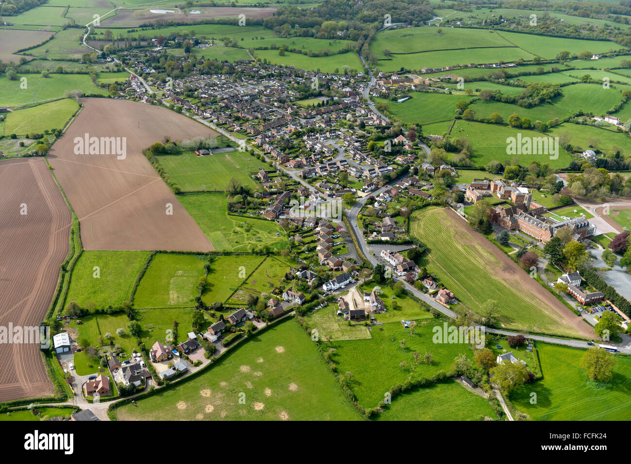 An aerial view of Callow End, a village in the Malvern Hills district of Worcestershire Stock Photo