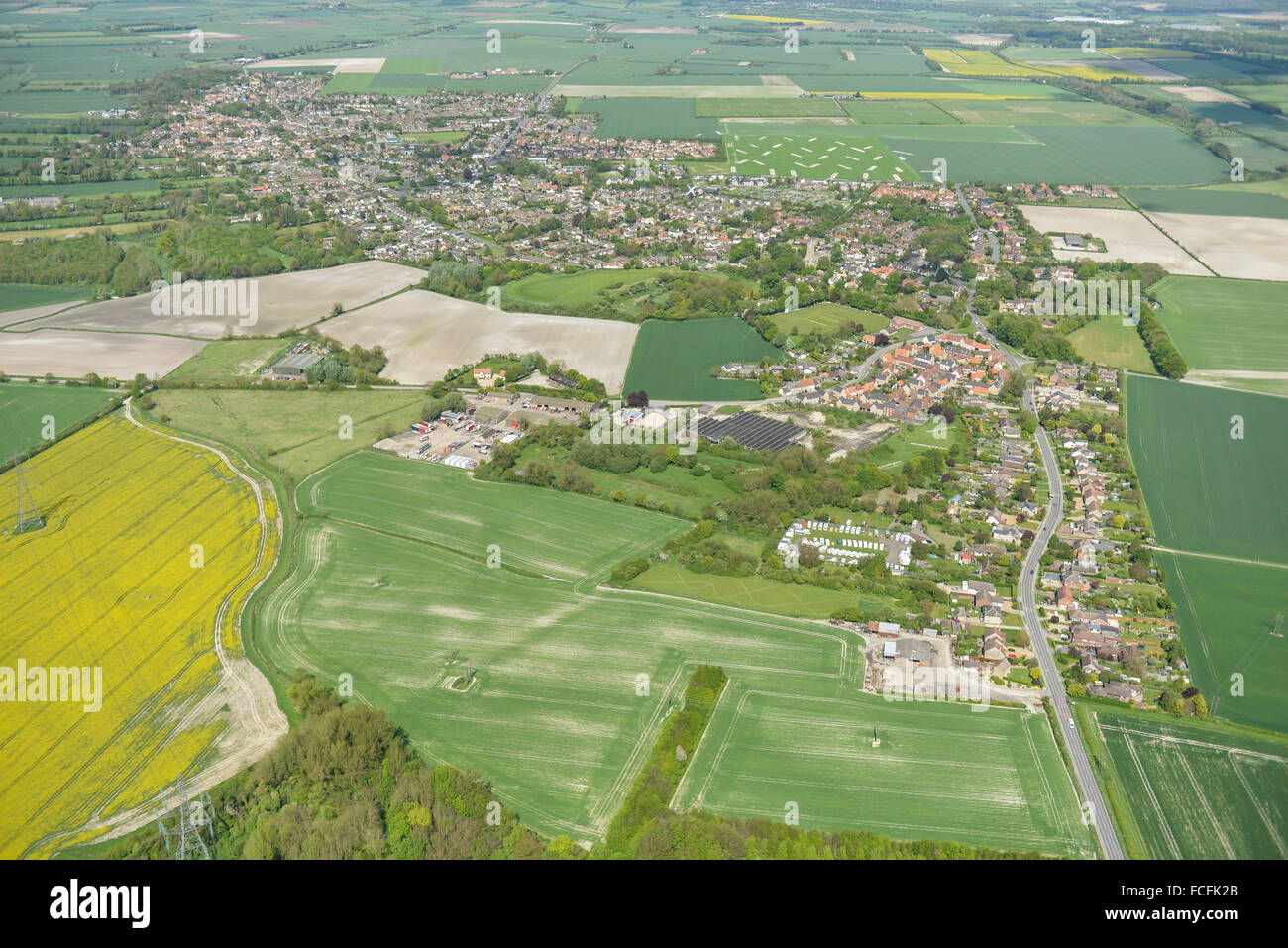 An aerial view of the Cambridgeshire village of Burwell and surrounding countryside Stock Photo