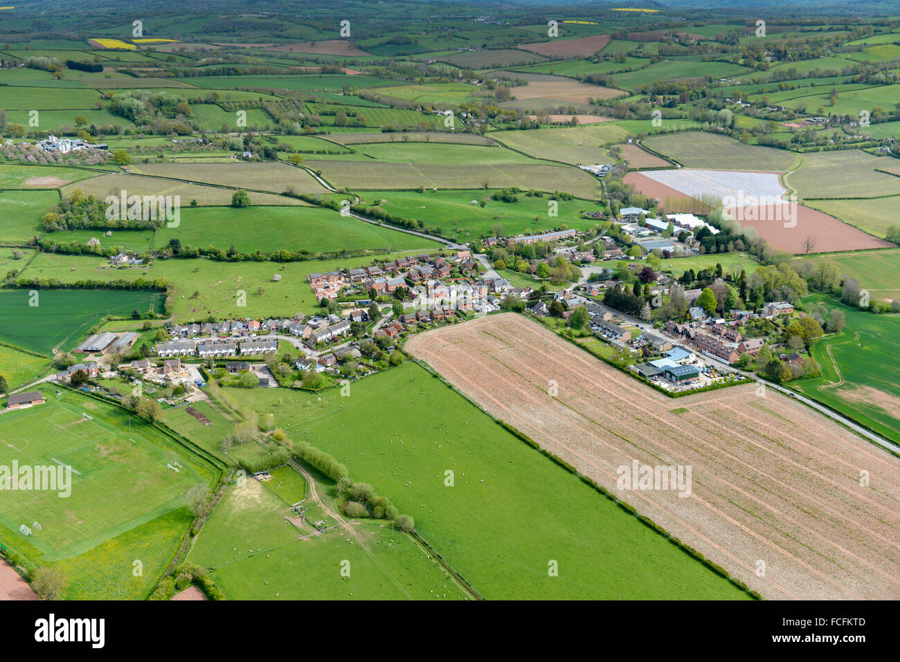 An aerial view of the Worcestershire village of Frome Stock
