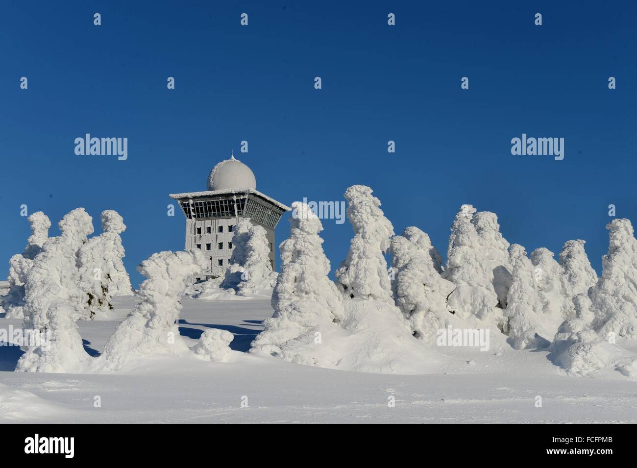 The peak of the mountain 'Brocken' in the Harz mountains, Germany, 21. January 2016. Photo: Frank May Stock Photo