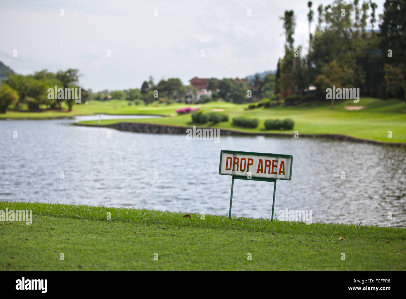 Drop Area sign in the golf course Stock Photo Alamy