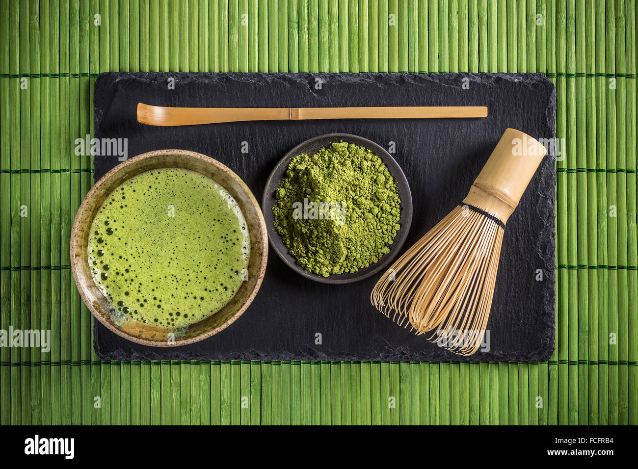 Matcha tea and green tea utensils Stock Photo Alamy