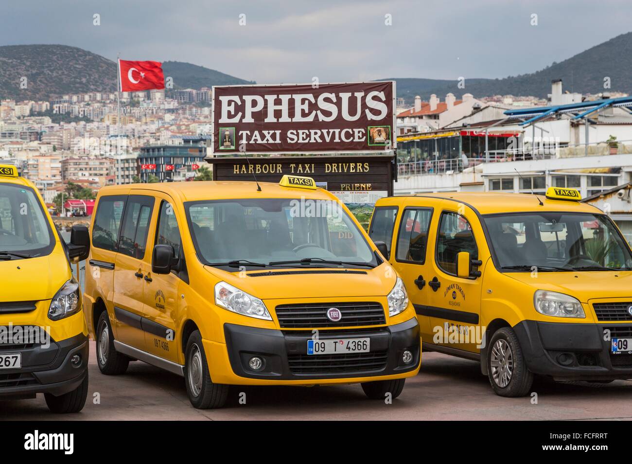Taxis at the port of Kusadasi, Turkey, Eurasia. Stock Photo