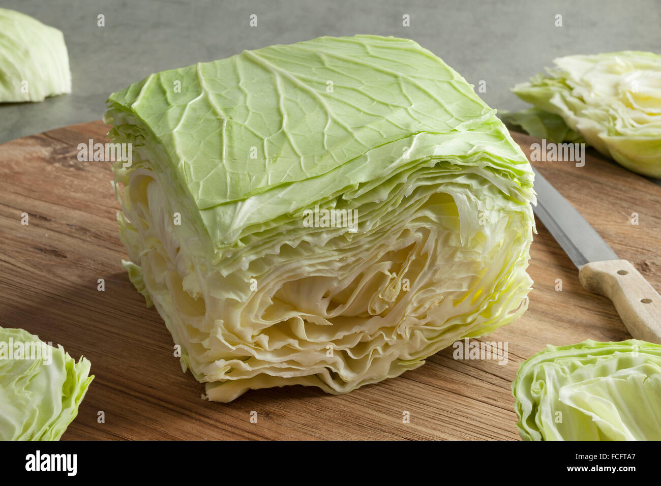 Sliced square coolwrap cabbage leaves Stock Photo