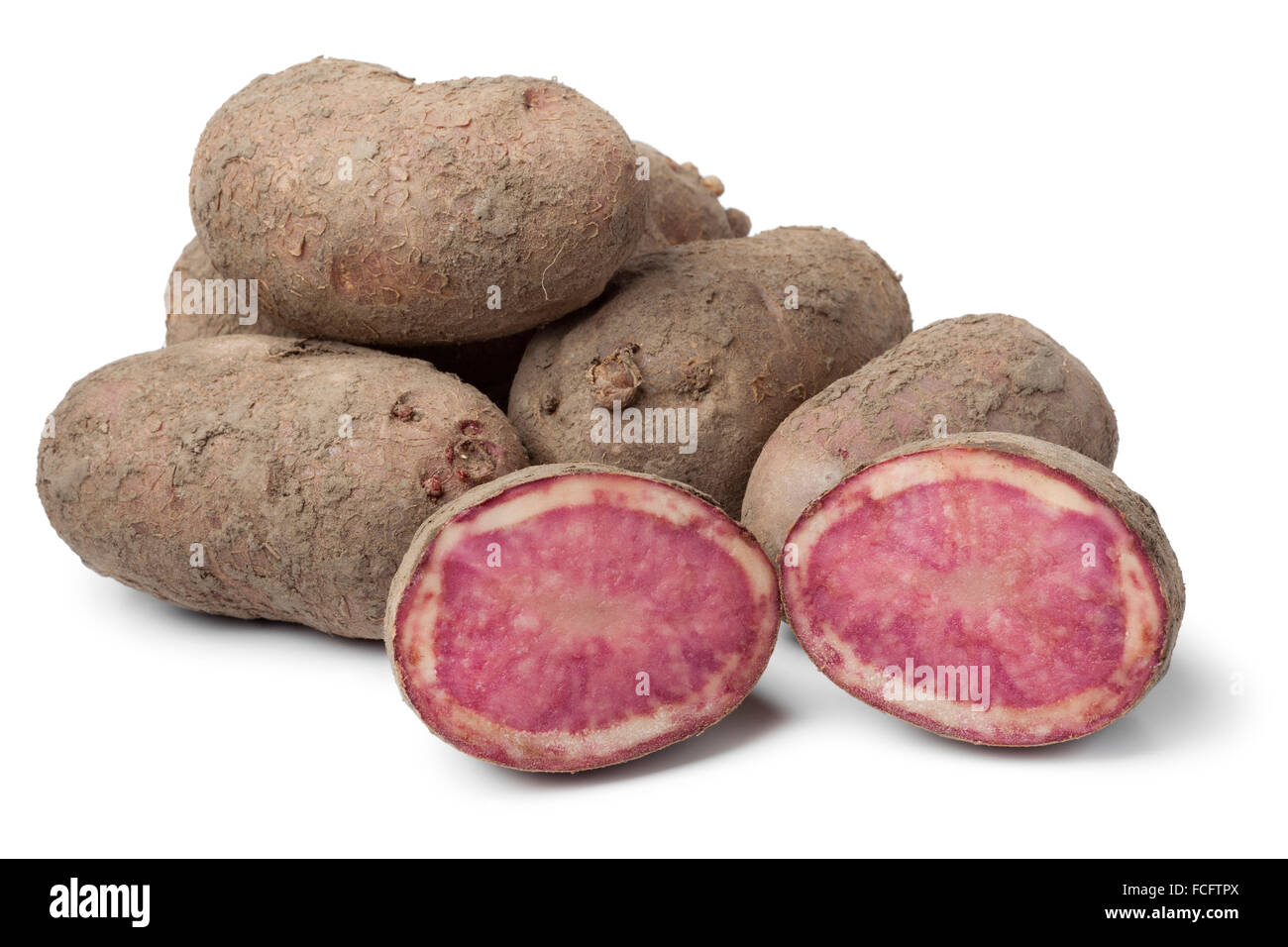 Fresh raw Highland Burgundy Red potatoes on white background Stock Photo