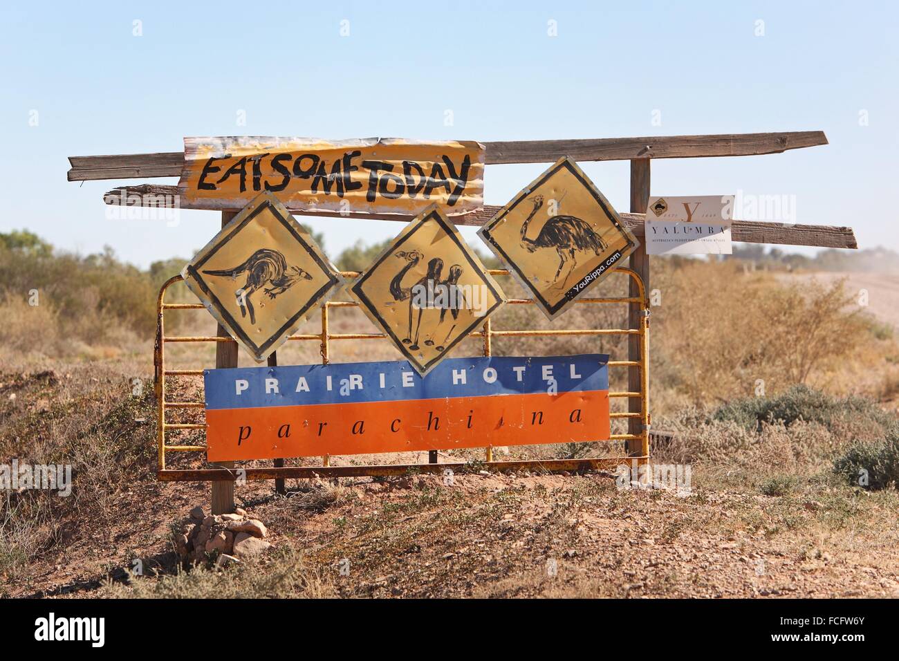 Sign advertising outback style food. Parachilna, Flinders Ranges, South Austalia. Stock Photo