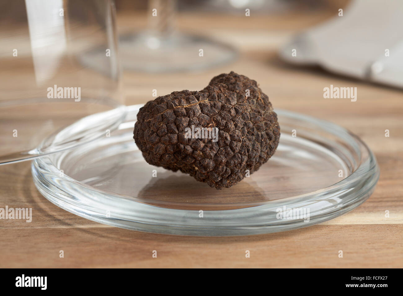 Fresh whole black truffle on a glass dish Stock Photo Alamy
