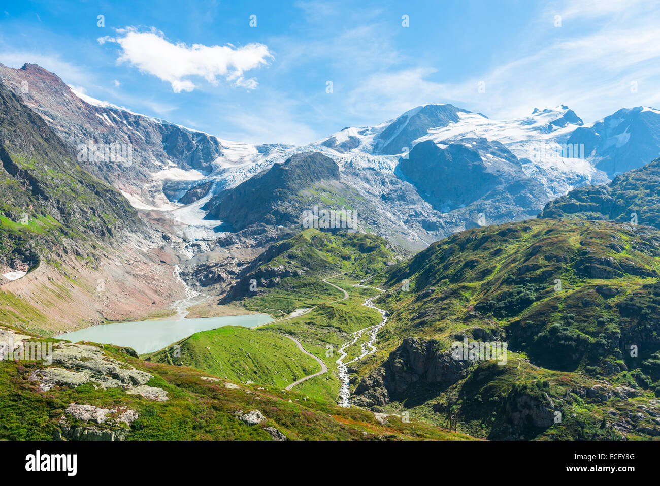 View to Steingletcher and Steinsee nearby Sustenpass in Swiss Alps Stock Photo