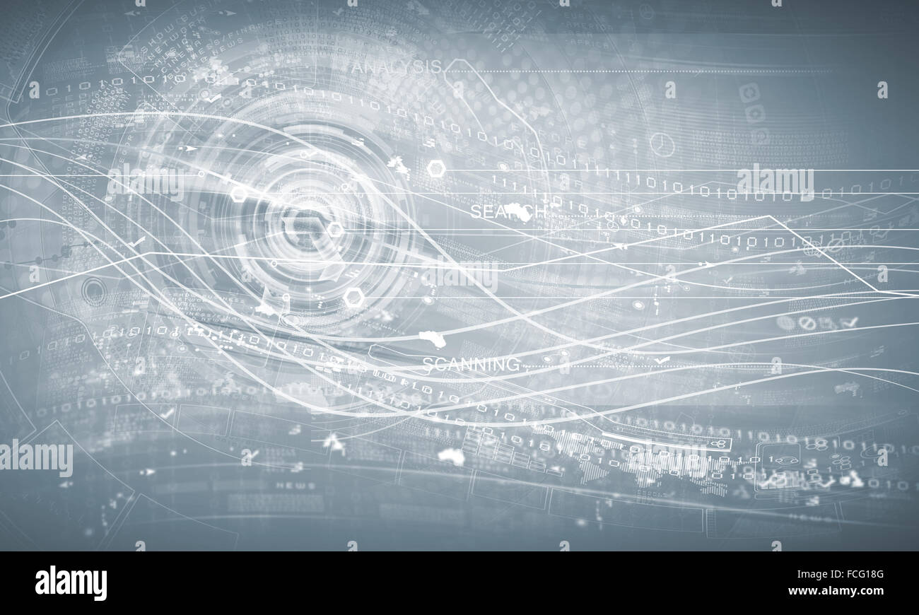 Media background image with icons and binary code Stock Photo - Alamy