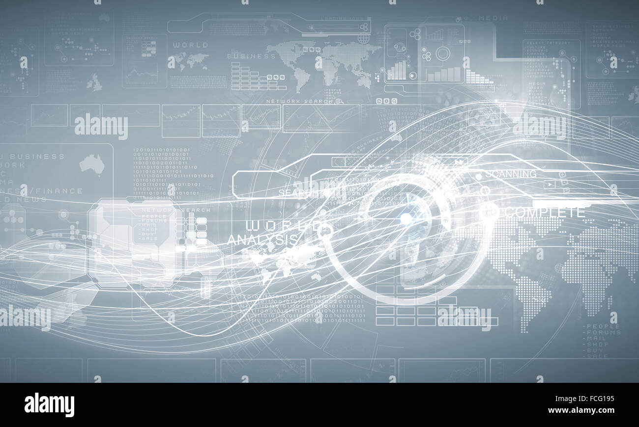 Media background image with icons and binary code Stock Photo - Alamy