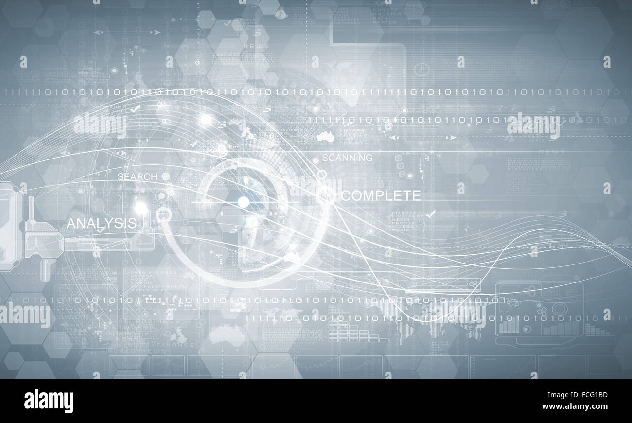 Media background image with icons and binary code Stock Photo - Alamy