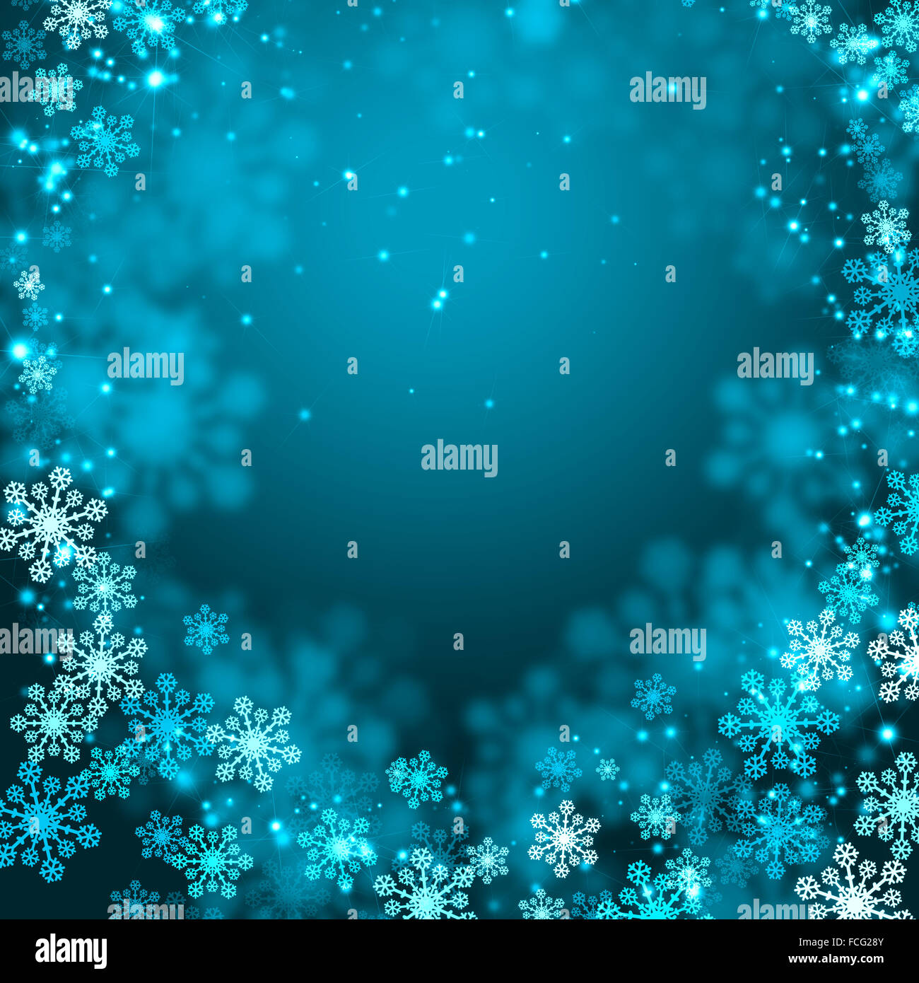 Blue Christmas background with snowflakes and lights Stock Photo - Alamy
