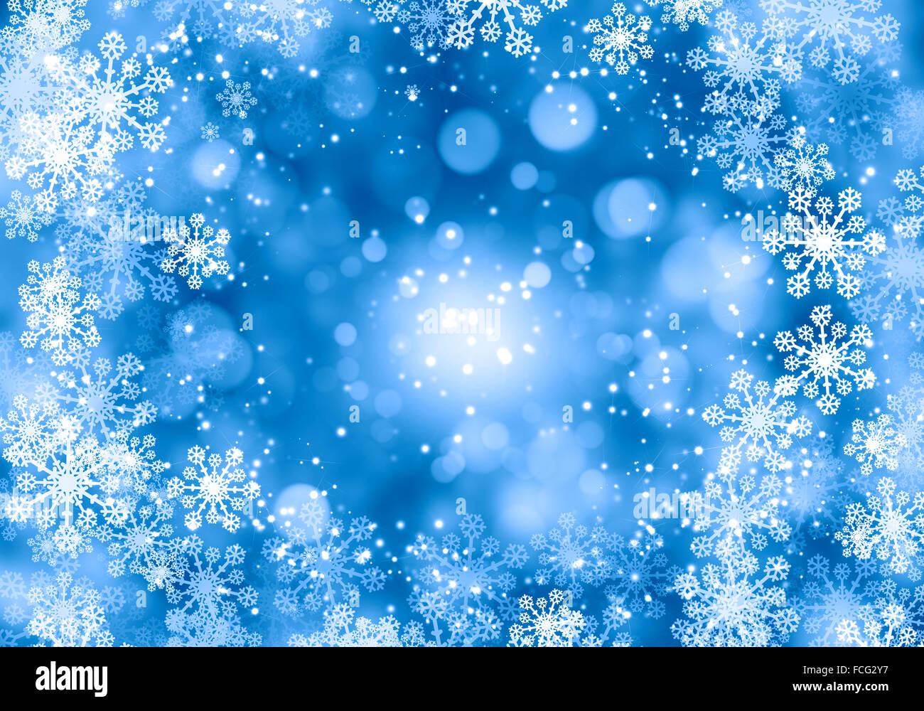 Blue Christmas background with snowflakes and lights Stock Photo - Alamy