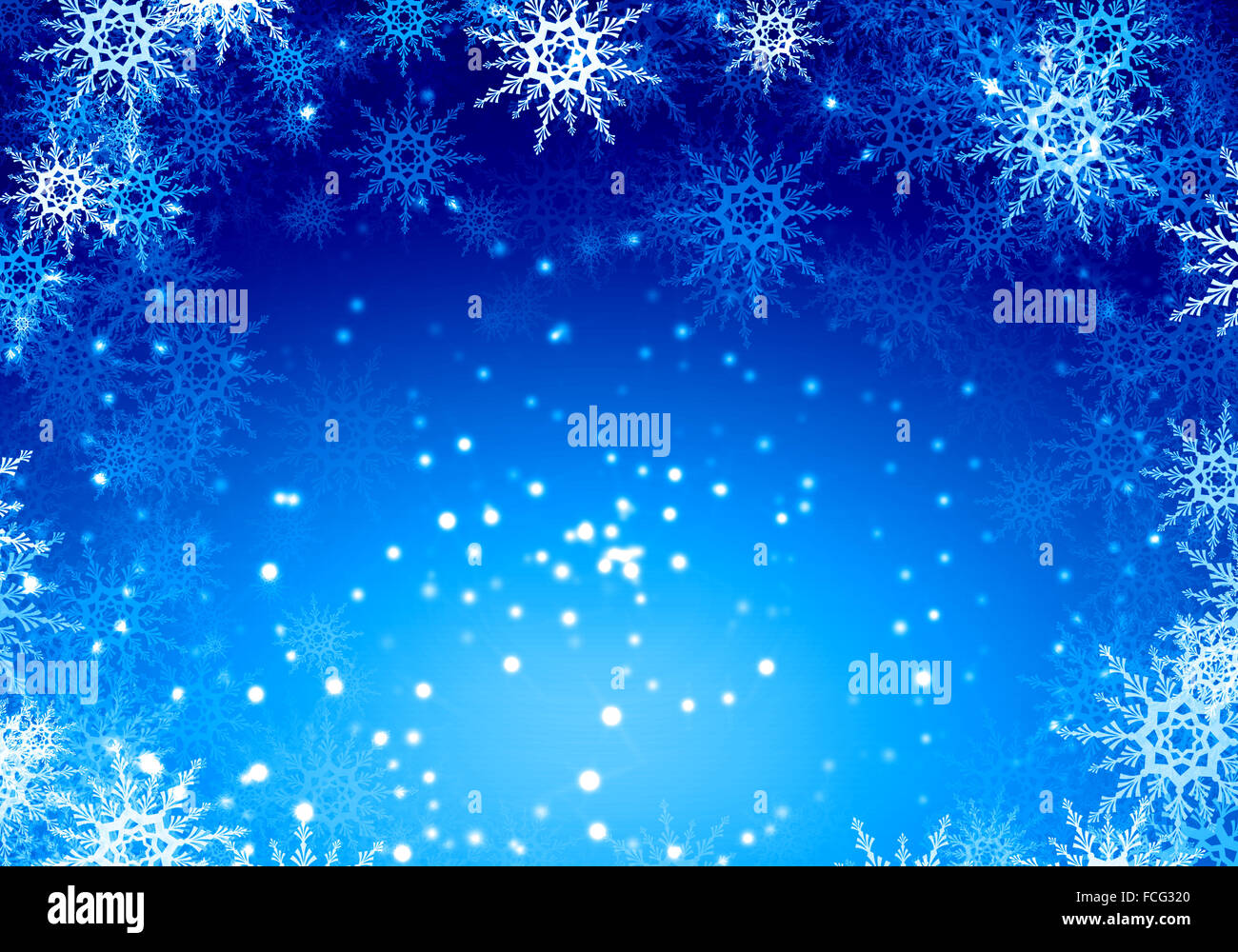Blue Christmas background with snowflakes and lights Stock Photo - Alamy