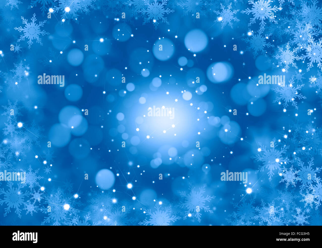 Blue Christmas background with snowflakes and lights Stock Photo - Alamy