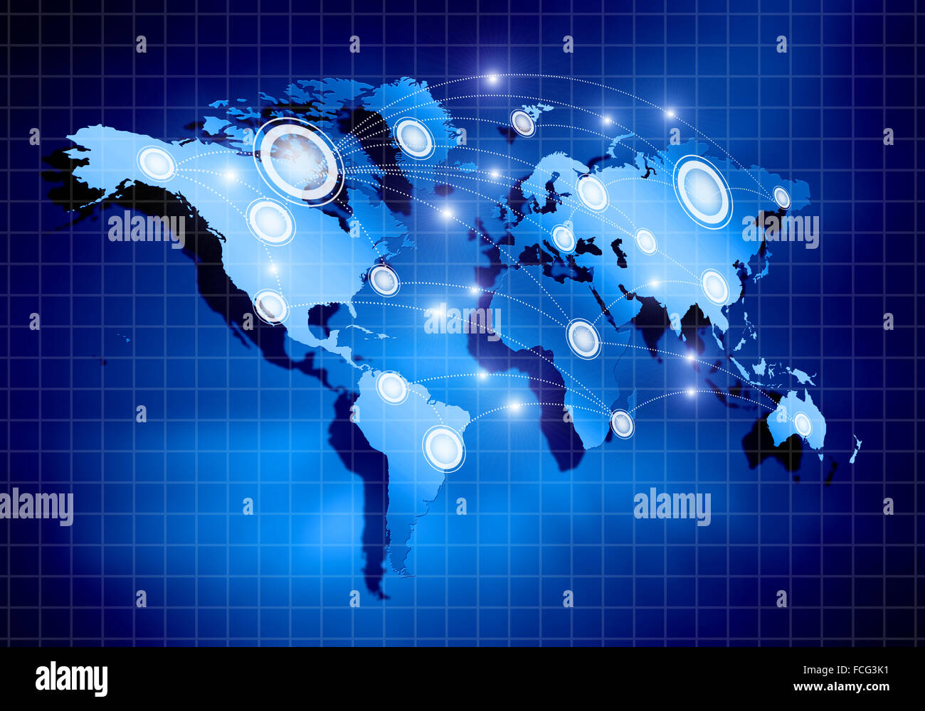 Background digital image of world map with connection lines Stock Photo