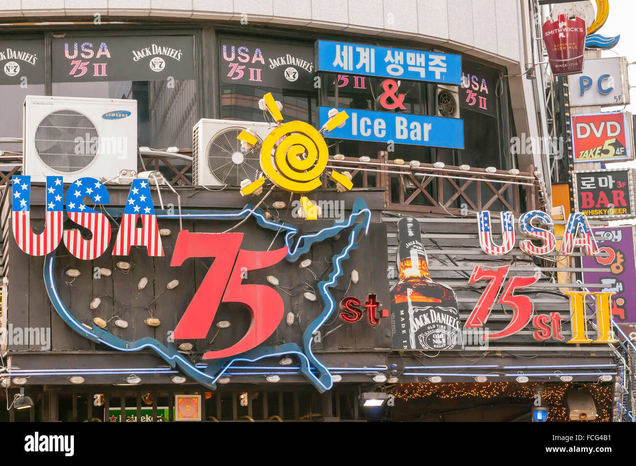 Western Bar, signs, Jong-ro, Seoul, South Korea Stock Photo