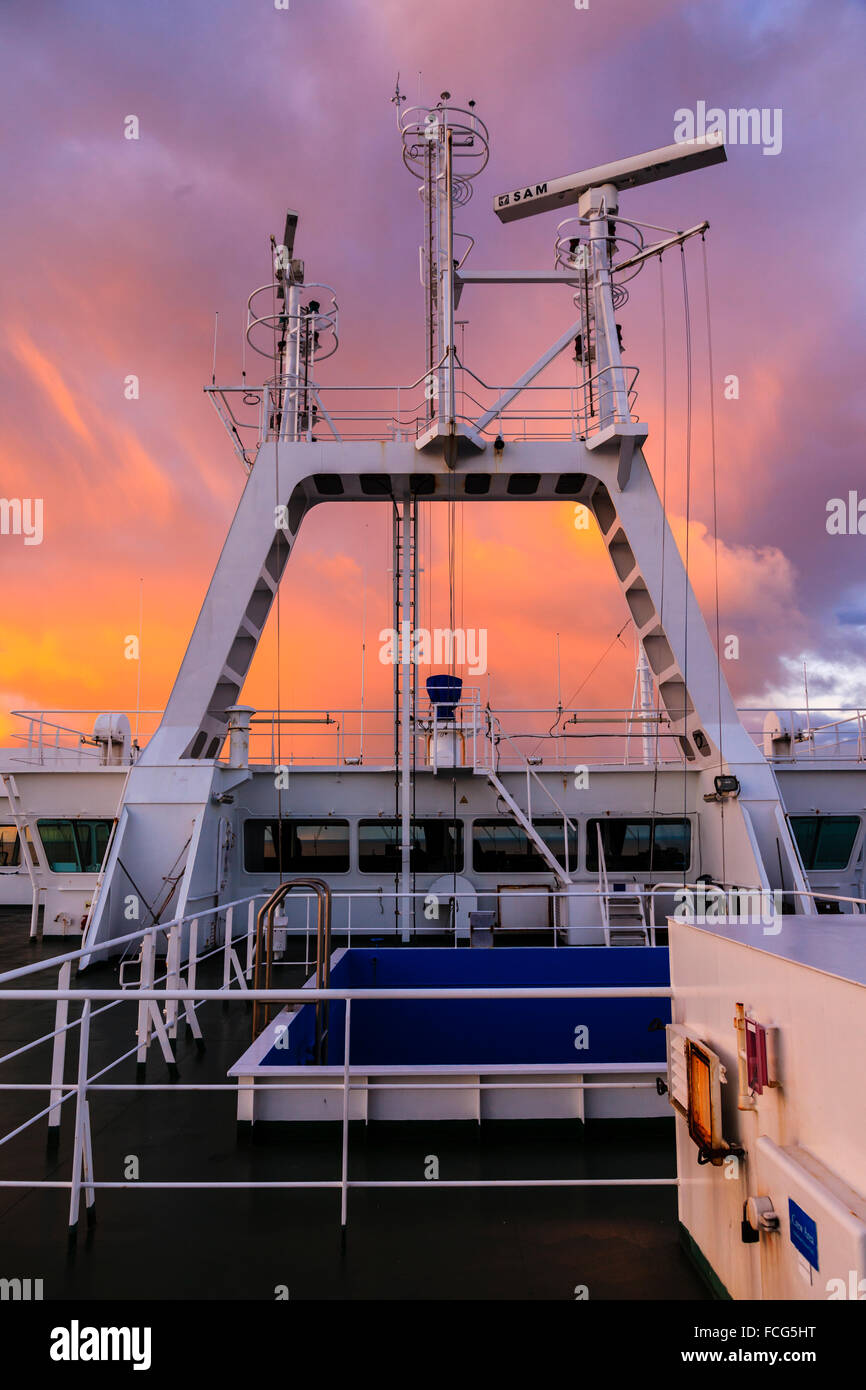 On board the cargo ship Primula in the North Sea as the sunrises January 2015 Stock Photo