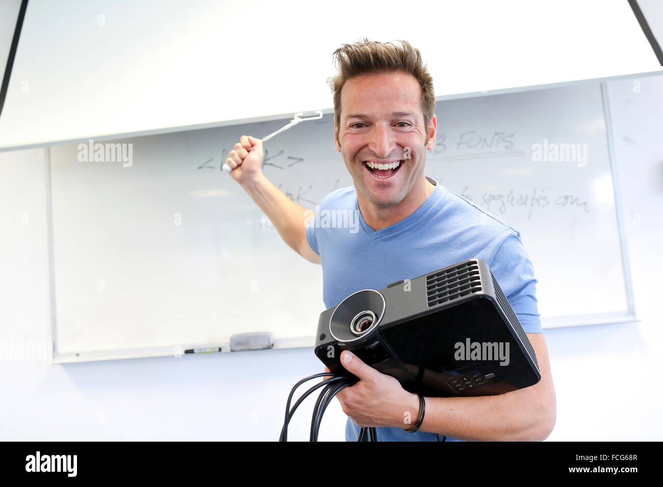 Executive with screen and projector. Office Stock Photo