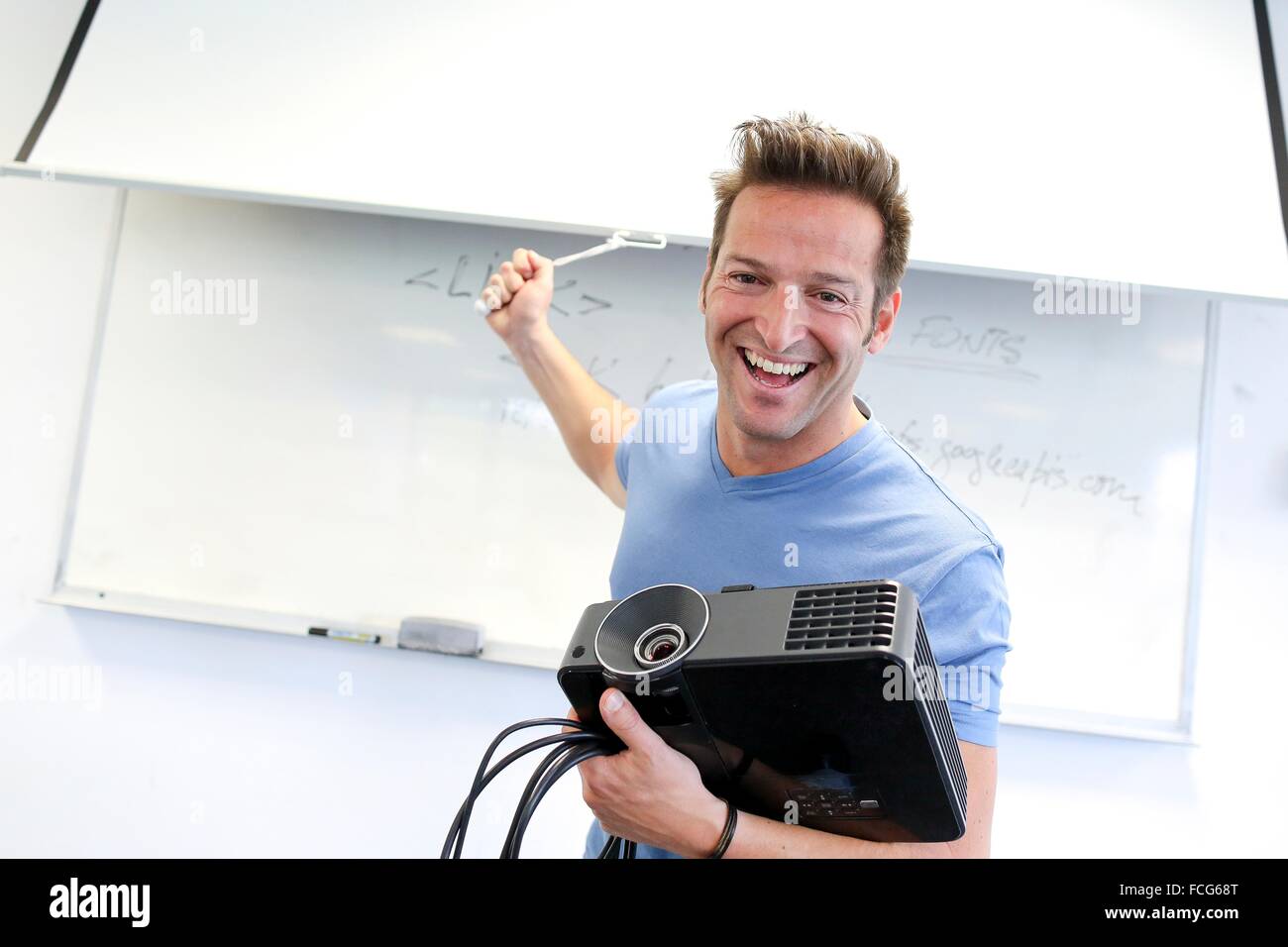 Executive with screen and projector. Office Stock Photo