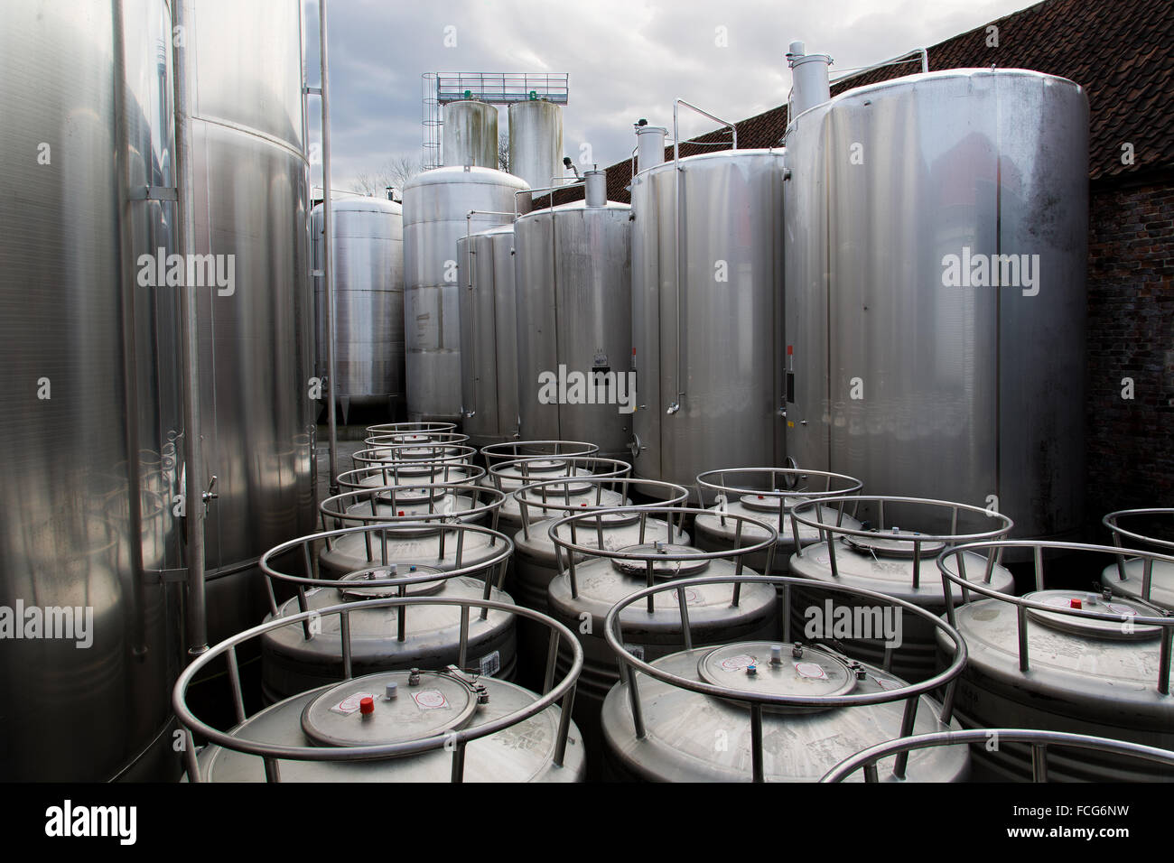 Modern steel tanks in a beer brewery Stock Photo Alamy