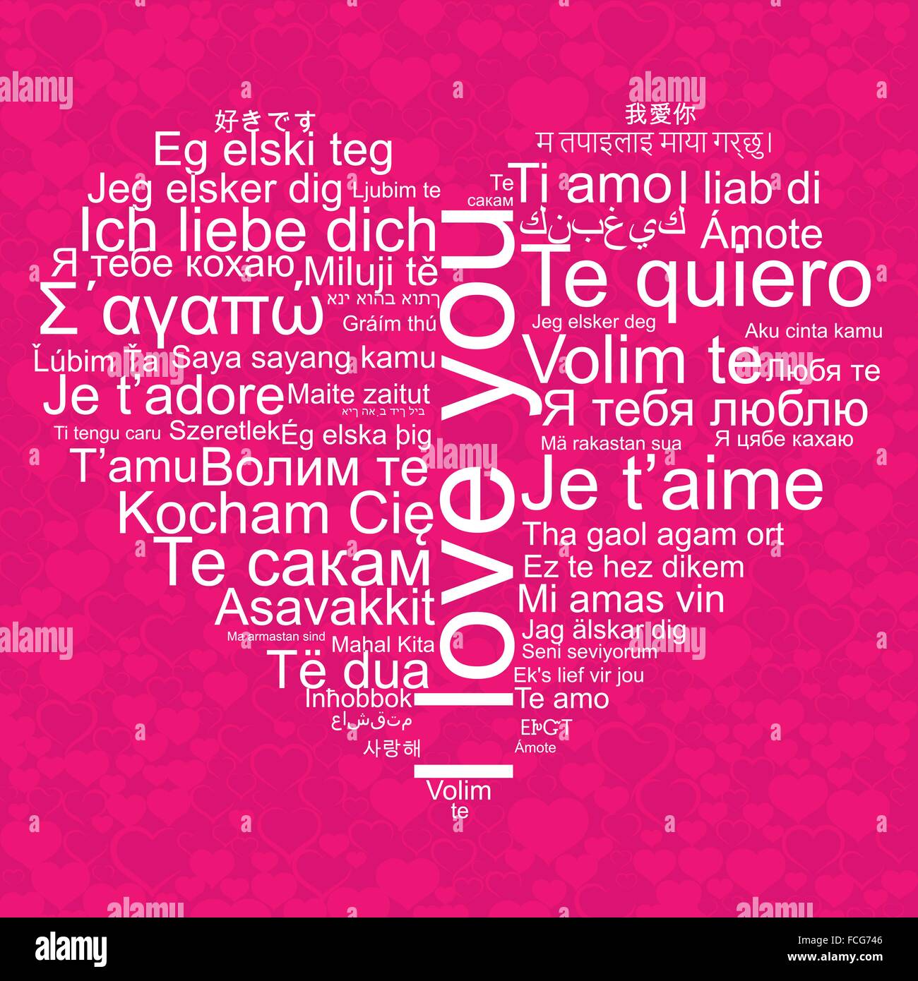 I love you tag cloud the shape as a heart Stock Vector