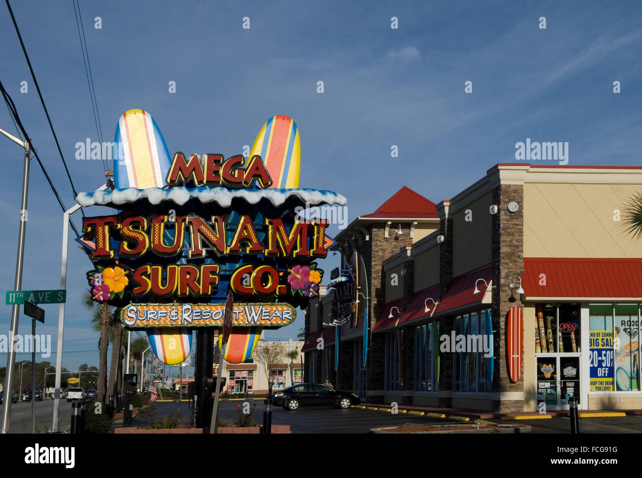 Tsunami Surf Mega Store sign Myrtle Beach South Carolina USA Stock