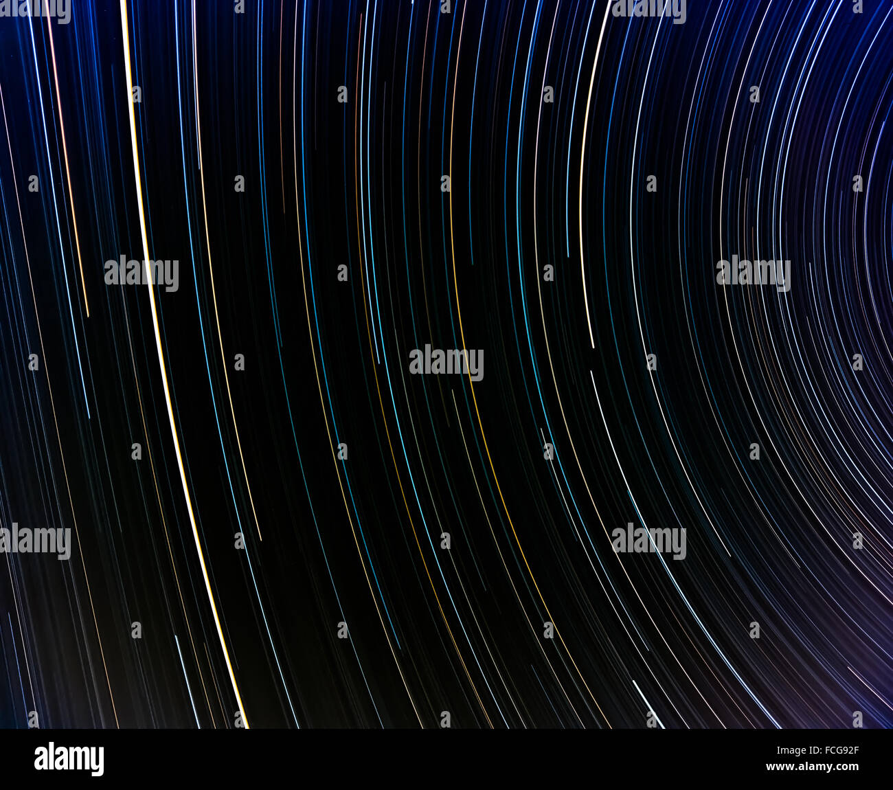 Star trails seen in a 5 hour long exposure photograph shot on medium format film. Stock Photo