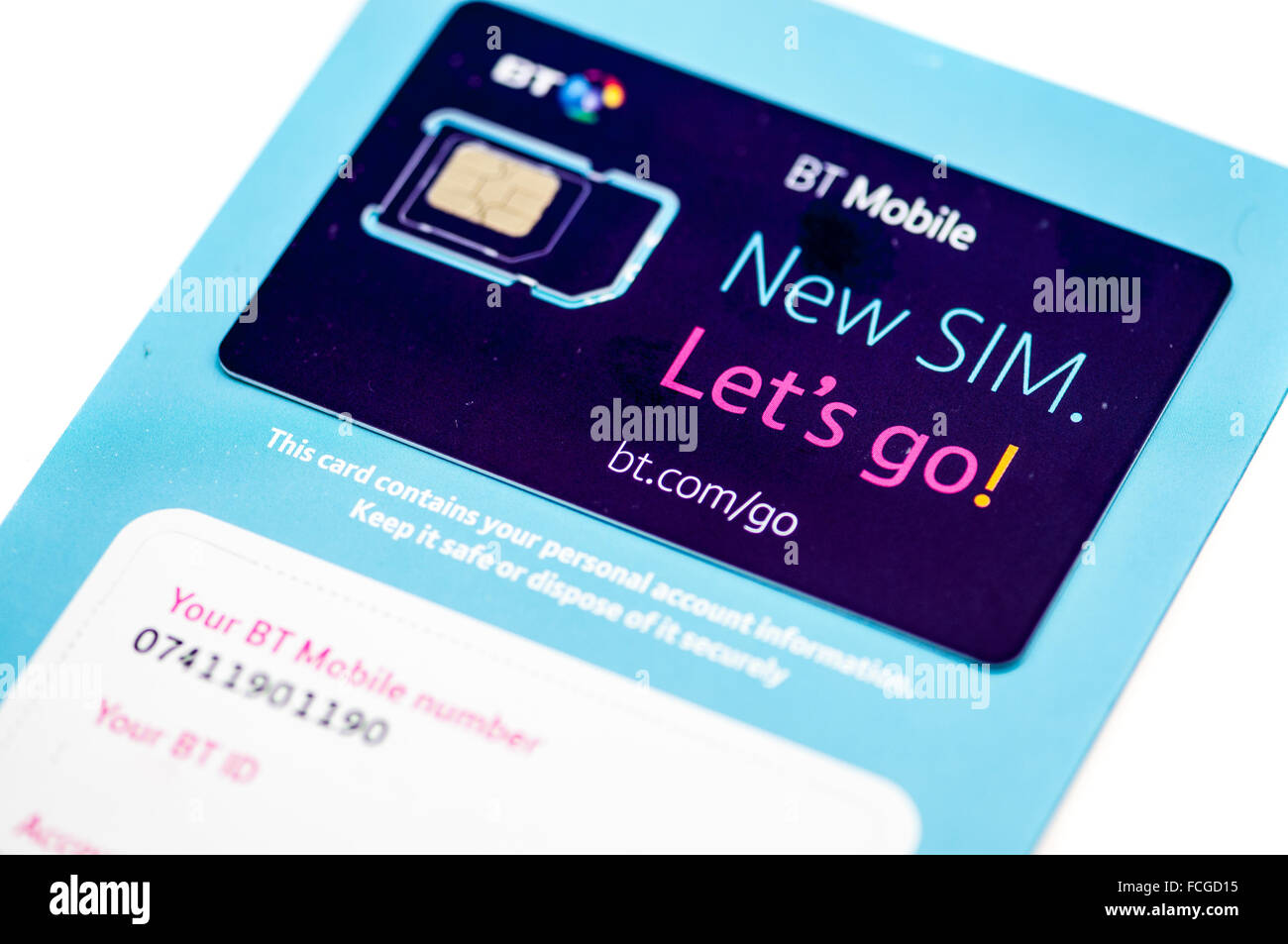 BT Mobile SIM card.  BT has recently bought EE and are in the process of merging its MVNO with EE. Stock Photo