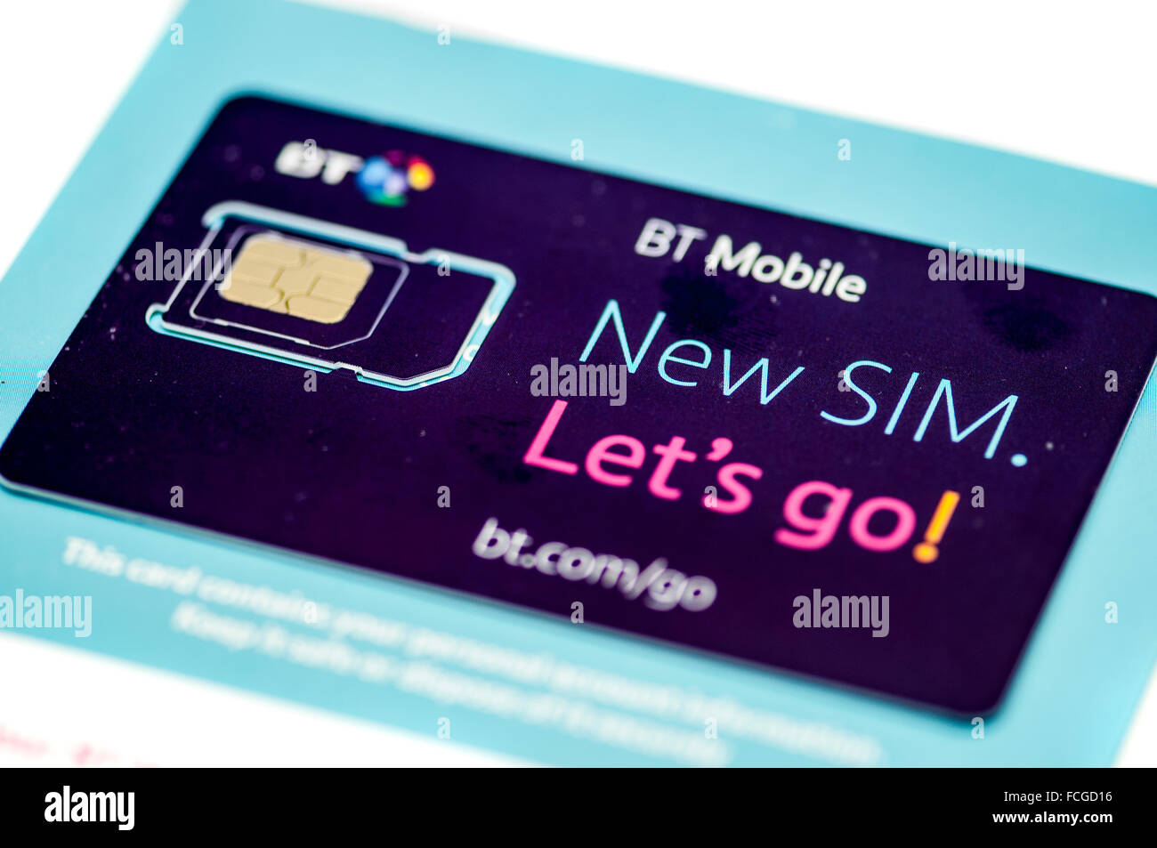 BT Mobile SIM card.  BT has recently bought EE and are in the process of merging its MVNO with EE. Stock Photo