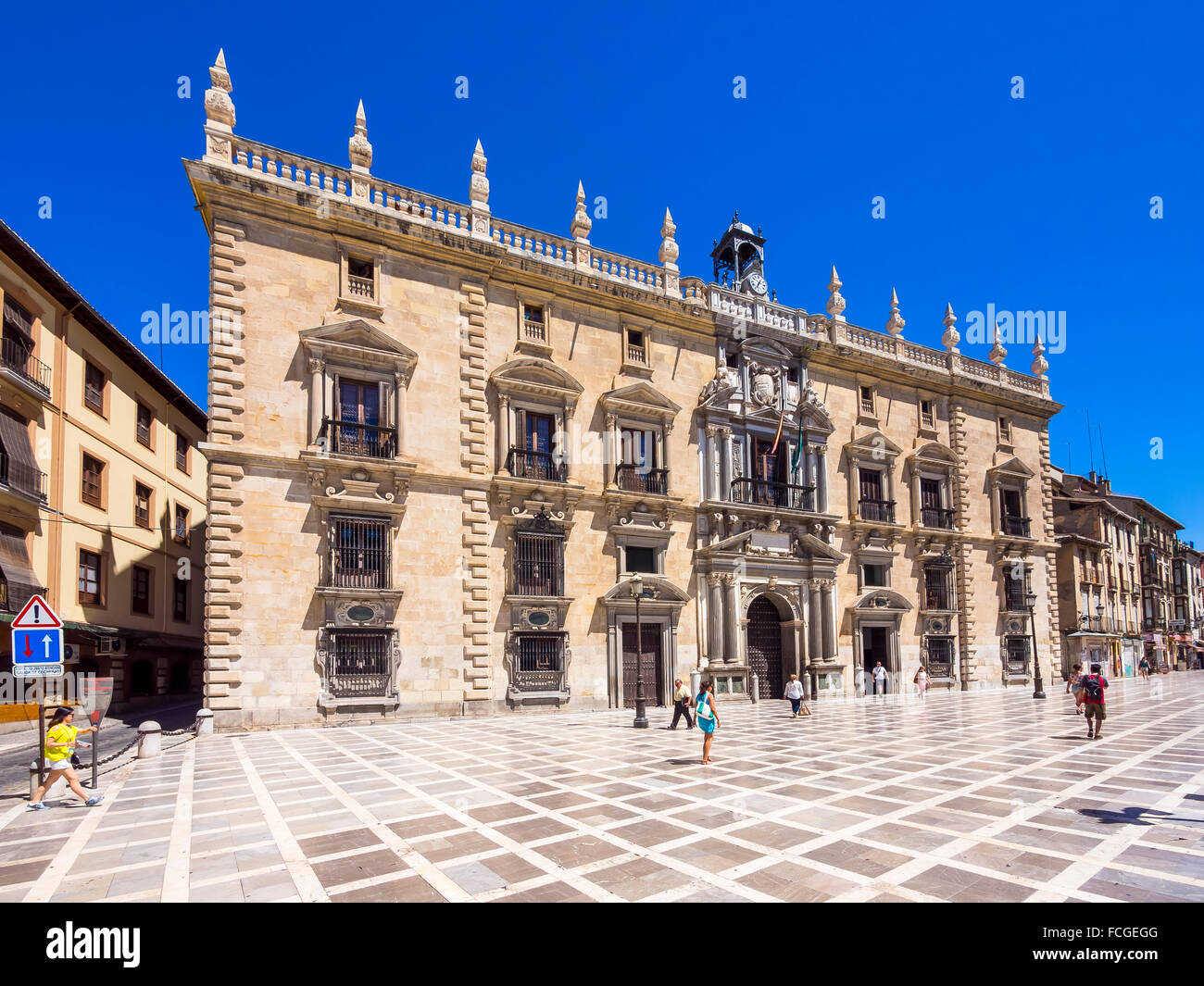 Spain Granada view to Palacio de la Chancilleria at Plaza Nueva Stock Photo