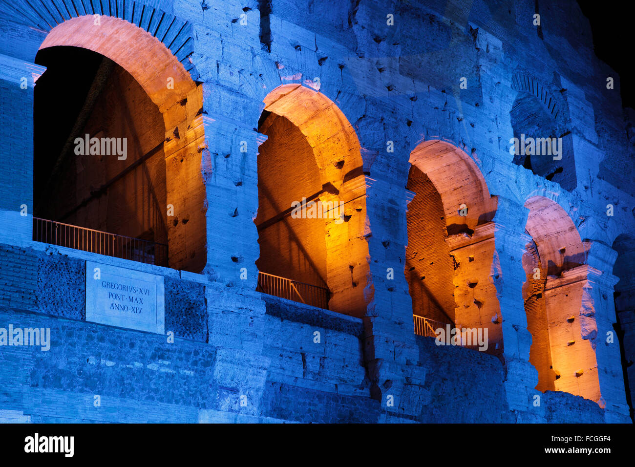 The Colosseum or Coliseum or Flavian Amphitheatre in Rome, Italy; (Latin: Amphitheatrum Flavium); Anfiteatro Flavio or Colosseo Stock Photo