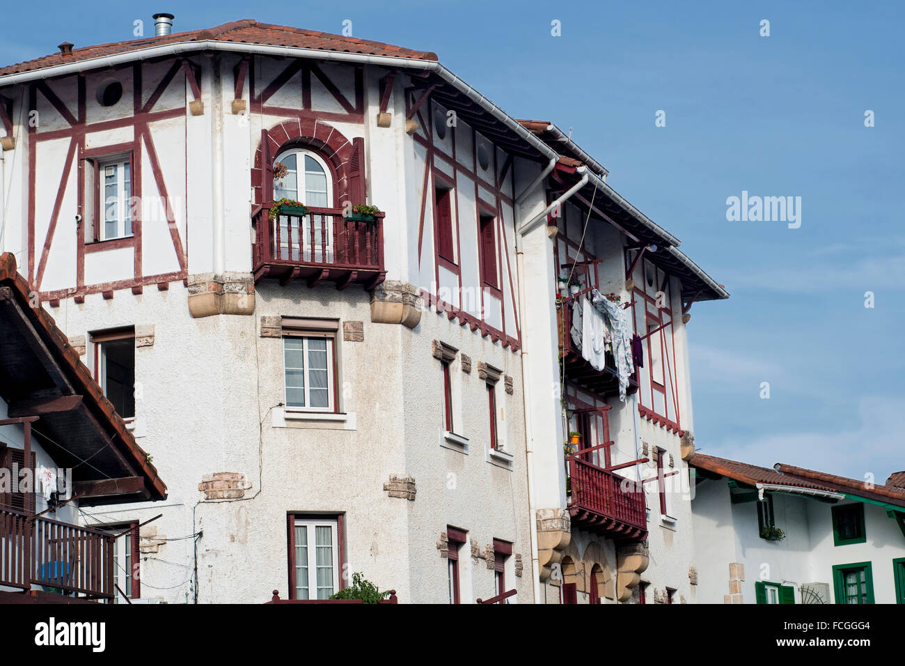 Typical homes in the ancient La Marina quarter in Hondarrabia. Basque Country. Spain. Stock Photo