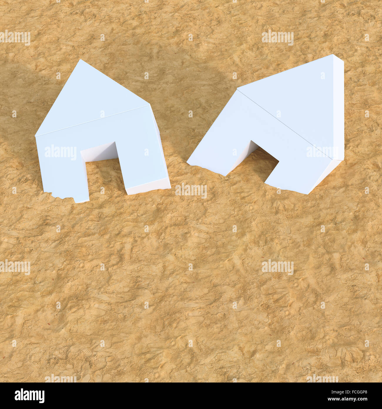 3d Illustration, white house, sand Stock Photo