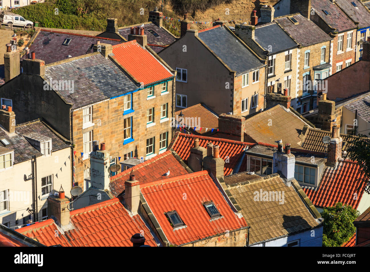 Red roofs of Staithes , on the East Coast of Yorkshire England Stock