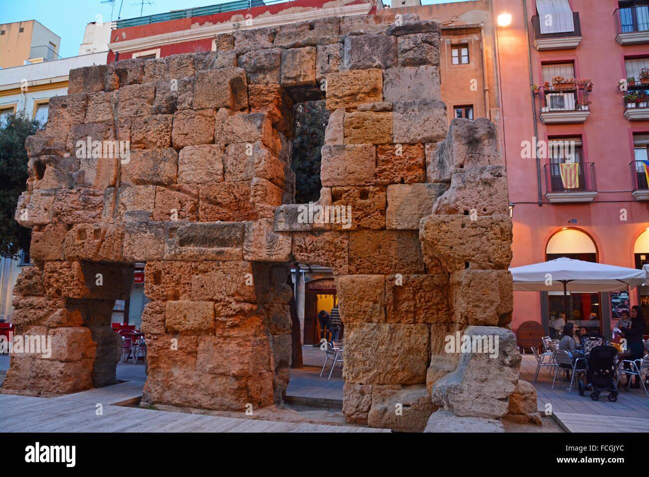 Roman rests in the Plaça del Forum. Old quarter, Tarragona, Catalonia