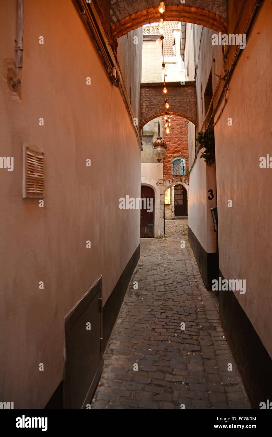 Alley leading to the Theatre Royal de Toone Puppet Theatre in old