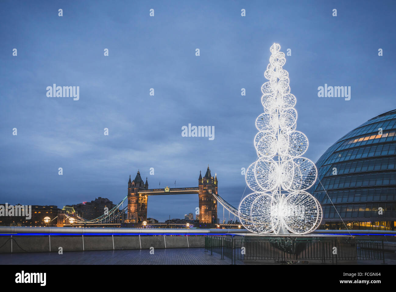 United Kingdom England London Queen's Walk Christmas tree City hall and