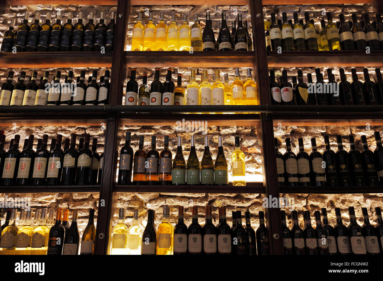 wine shelf in a deli shop in Rome Stock Photo Alamy