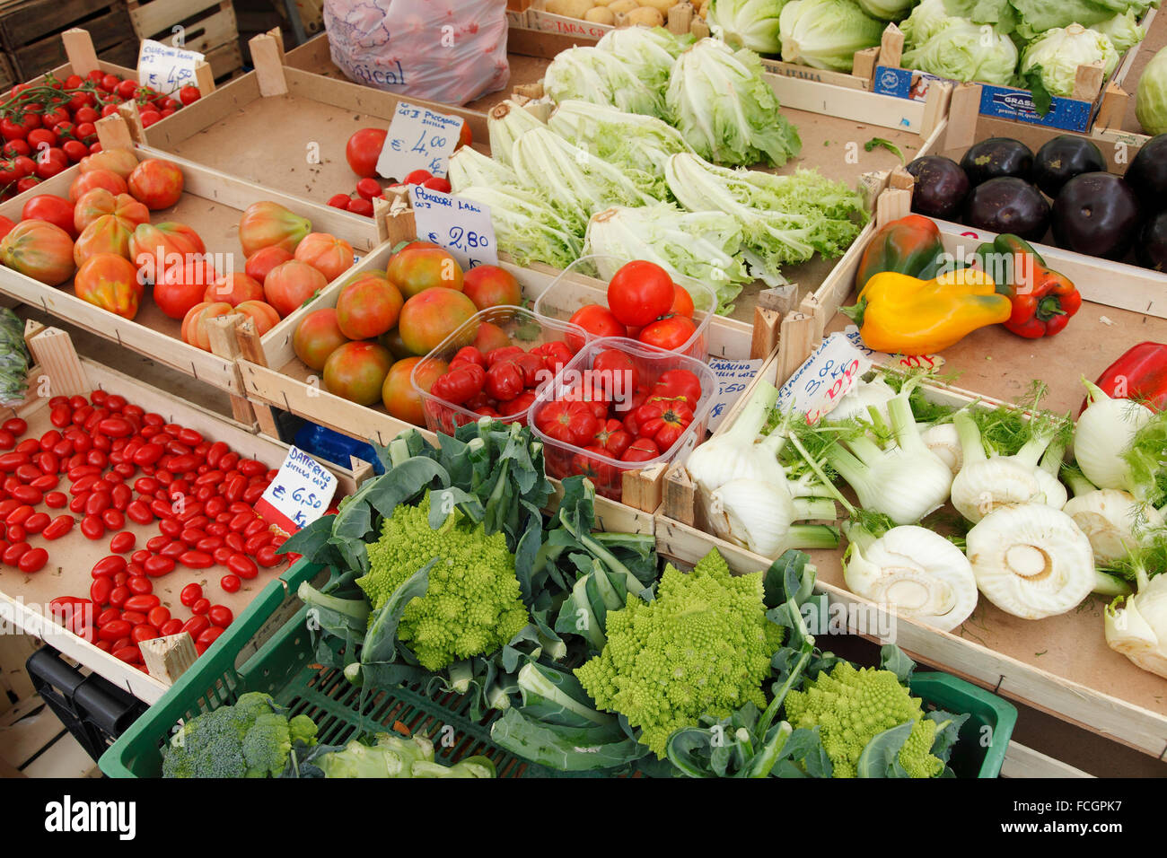 vegetable packages on market in Rome Stock Photo