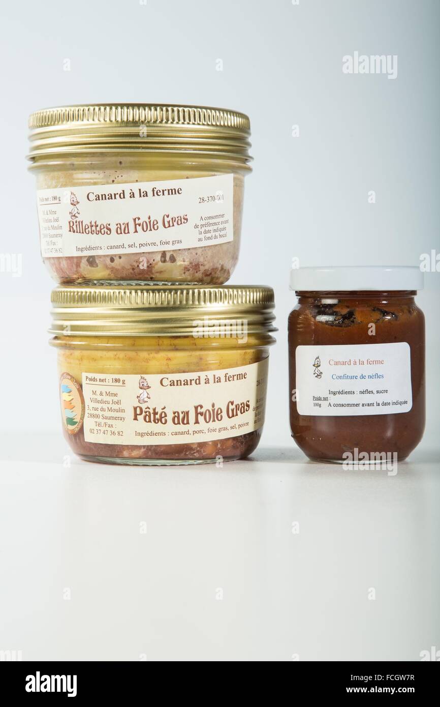 POTTED LOCAL PRODUCE AND SPECIALTIES, (28) EURE ET LOIR, CENTRE Stock Photo