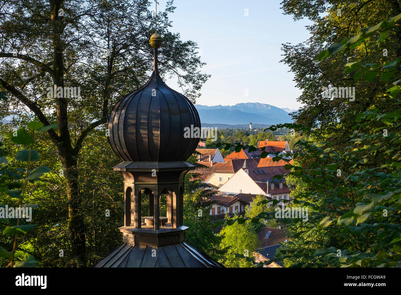 Germany Bavaria Wolfratshausen onion spire of Frauenkapelle Stock Photo