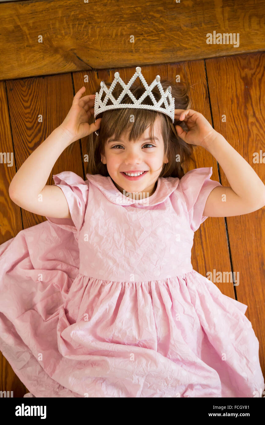 Portrait of smiling little girl dressed up as a princess Stock Photo Alamy