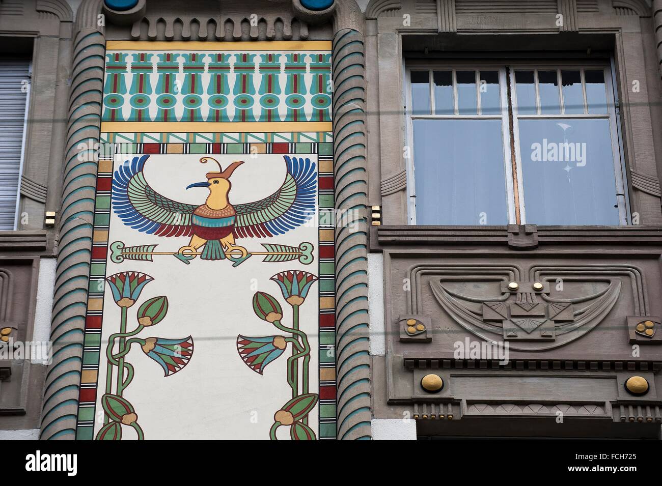 Strasbourg, Art Nouveau, apartment house with Egyptian decor, Alsace, France. Stock Photo