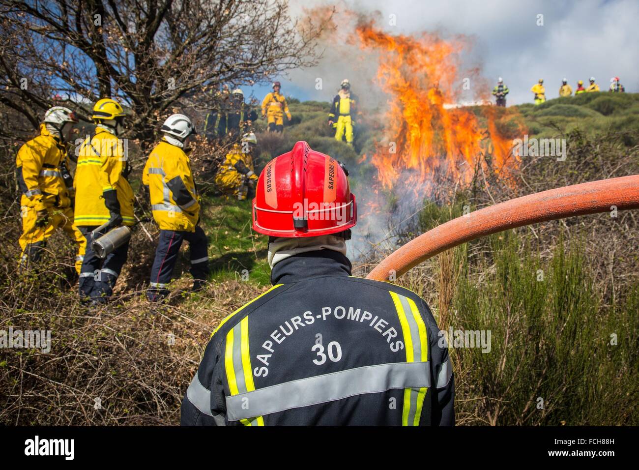 TACTICAL FIRE, FIREFIGHTERS Stock Photo